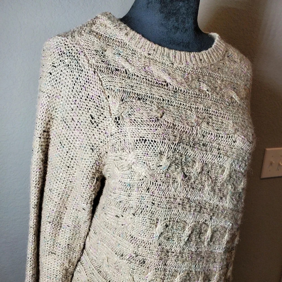 cb Established 1962 Beige Asymmetrical Sequin Knit Crewneck Sweater Size 1X - Picture 3 of 16